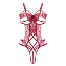 1pc Lace Waist Bow Sexy Bodysuit, Backless Design With Bondage Elements, Perfect For Valentine's Day, Anniversary, Date, Gift, Honeymoon, Sexy Look - Red - View 12