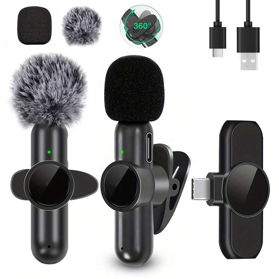 Wireless Lavalier Microphone For IPhone, IPad And Type-C, With Ultra-Low Latency Noise Cancellation Design, Plug And Play, Suitable For Video Shooting, Content Creation, Podcasting, Gaming And More - Black - View 1
