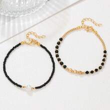 2/4pcs Bohemian Style Elegant Versatile Faux Pearl Beaded Anklet Set, Suitable For Daily Wear, Vacation, Party, Friendship Jewelry