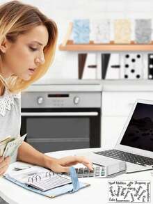 1个A6 PU皮革大理石纹笔记本活页夹预算计划本现金收纳本，带拉链信封口袋和贴纸 - 彩色 - 查看 12