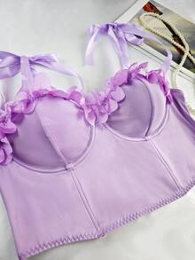 Lavender Ruffle Flower Bustier Bodysuit - Beach Vacation Sweetheart Corset Top - Mauve Purple - View 8
