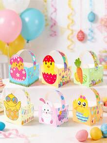 6pcs Cute Rabbit Easter Eggs DIY Packaging Boxes, Party Gifts Handbag, Easter Basket, Birthday Party Gift Bag, Handmade Tote Bag, Party Favors, Birthday Decor, Home Decor, Tabletop Decor, Spring Theme Party Decor, Happy Easter Decor, Easter Party Supplies, Egg Hunt Party Supplies - Multicolor - View 11