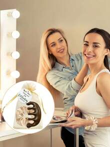 4pcs Yellow Hair Scrunchies, Massage Comb, Thank You Card And Drawstring Bag, Suitable As Bridesmaid Gifts, Bachelorette Party, Birthday, Back To School, Mother's Day, Valentine's Day Gifts