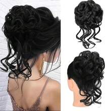 Moño de pelo negro con scrunchie, moño, moño desordenado, piezas de cabello, piezas de cabello despeinado, piezas de cabello para mujeres y niñas (negro natural) - #24 (rubio ceniza) - Ver 2