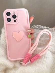 1pc DIY Heart-Shaped Valentine's Day Love Heart Mobile Phone Lanyard Macaron Phone Case, Compatible With Samsung Galaxy S25, S24, S24 Plus/S24+, S24 Ultra, S24 FE, S20, S21, S22, S23 And 11/11 Pro/11 Pro Max/12/12 Pro/12 Pro Max/13/13 Pro/13 Pro Max/14/14 Pro/14 Pro Max/15/15 Pro/15 Pro Max/16/16 Pro/16 Pro Max, 16E With Grip And Military Shockproof Protection Silicone Case - Pink - View 4