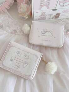 New Bunny Design Women Short Trifold Zipper Wallet Business Casual Woman Card Gifts Essentials Items Women Wallet Purse Wallet Small Wallet Cute Wallet - 粉色 - 查看 2