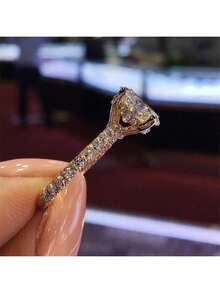 1pc Luxury Cubic Zirconia Fully Paved Engagement Ring, Women's Jewelry Gift