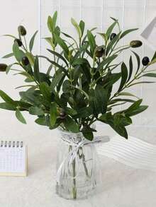 1/3/4/5/6pcs Artificial Green Plant Stems, Olive Tree Branches For Home Vase And Wedding Decor, Fake Gypsophila Flower Bouquet For Outdoor Garden, Birthday Party, Bridal Bouquet, Home Living Room Bedroom Windowsill Vase Decoration, New Year Decor - Olive Branch - View 14