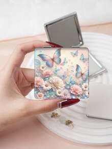 1pc Luxury Butterfly Series Compact Makeup Mirror, Foldable, Ultra-Thin, Portable, PU Leather, Suitable For Various Occasions: Travel, Gatherings, Work, School, Suitable For All Ages - Multicolor - View 12
