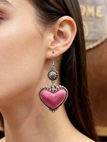 Đôi bông tai hình trái tim màu ngọc lam phong cách Bohemian cổ điển thời trang, thiết kế đa năng phù hợp với trang phục thường ngày, mọi mùa, dành cho nữ và bé gái, đeo hàng ngày, phụ kiện dự tiệc, trang sức, quà tặng cho gia đình/bạn bè/chính bạn. - Hình trái tim - Xem 3