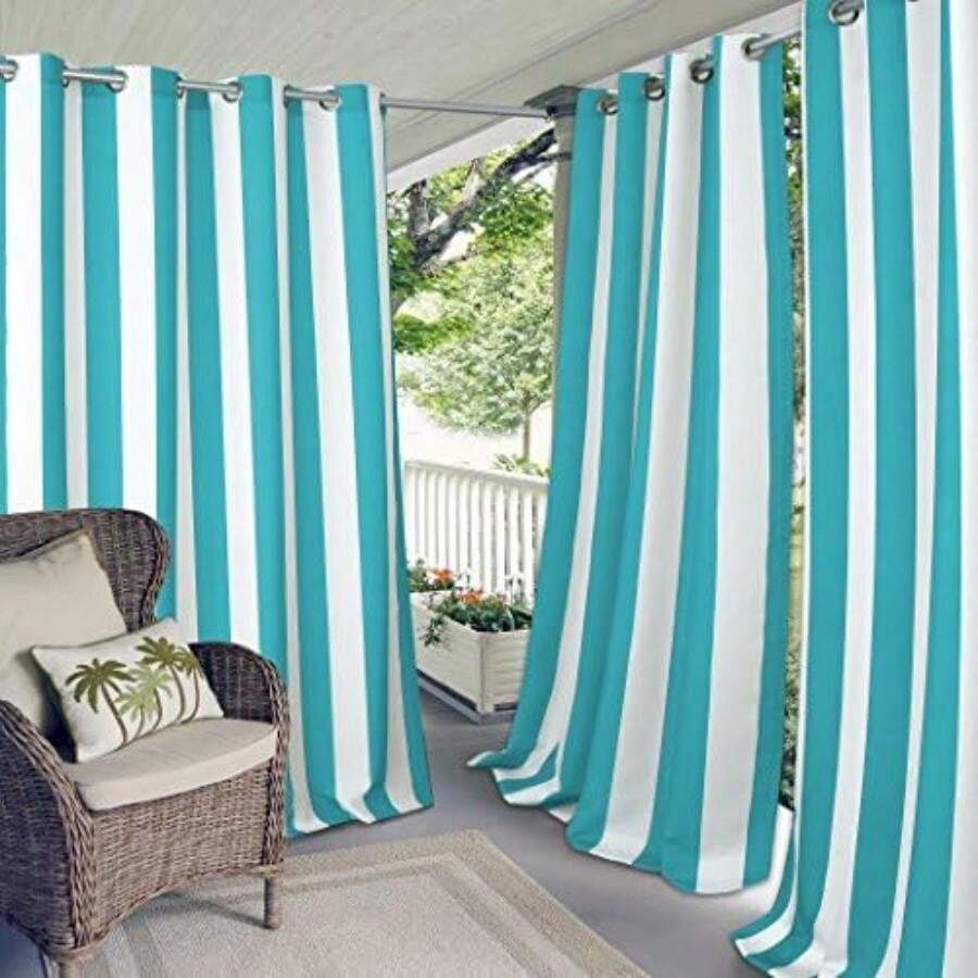 Home Fashions Indoor/Outdoor Patio Gazebo Pergola Cabana Stripe Grommet Top Single Panel Window Curtain Drape, 50 Inch Wide X 95 Inch Long, Turquoise (1 Panel)(127An x 241.3Al cm (1 Paneles) Turquesa) - Multicolor - Ver 1