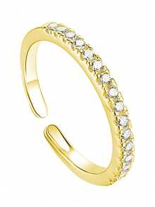 2pcs V-Shaped Simulated Moissanite & One Row Rhinestone Gold Color Ring Set, V-Pattern Band Open Ring For Couples, Everyday Wear For Valentine's Day,Mom,Mother,Mother's Day,Gift - Yellow Gold - View 9