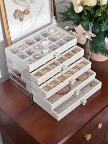 1个无窗首饰盒，时尚女孩及女士首饰收纳盒，多功能植绒首饰盒，柔软植绒设计防止刮伤，旅行及邮轮出行理想之选，大容量双层首饰盒，浴室收纳盒，储物盒，橱柜整理盒，生日礼物，情人节礼物，结婚礼物，母亲节礼物，返校礼物，复活节礼物，新年礼物 - 多色 - 查看 2