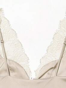 DEEKA Women's Fashionable Sexy Lace Satin Blouse, Spring/Summer - Beige - View 8