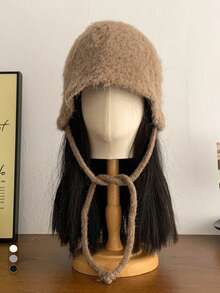 1pc Autumn/Winter Waffle Knit Bucket Hat, New Design With Knitted Blend, Tie-Up, Face-Framing, Warm Knit Cap, Ear Protection, Versatile, Grey Knit Hat, Soft & Cozy, Large Head Circumference, Bucket Hat, Warm Trapper Hat - Multicolor - View 13