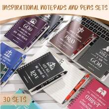 30 Sets Christian Gift Bulk Spiral Bible Notebooks For Note Taking Verse Bible Pens Inspirational Scripture Prayer Christian Study Journals Women Men Religious Gifts For Church - Varies Refer to Product Images - View 5