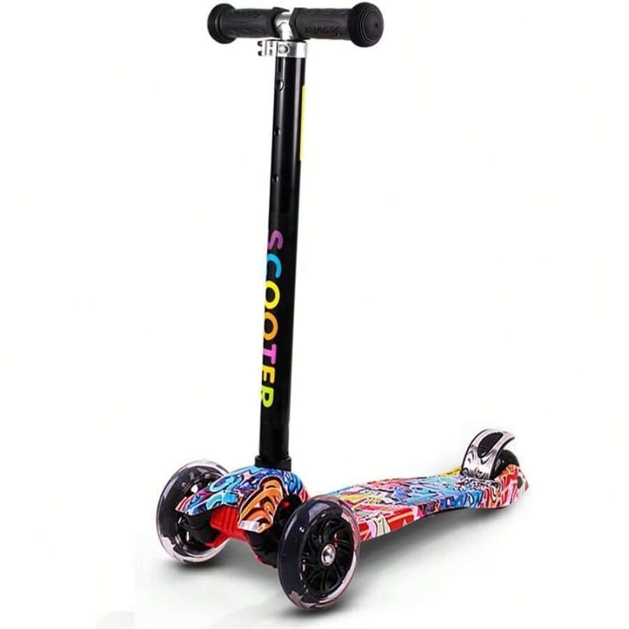 JCH-Scooters para Niños Patinete para Niños Scooter Patinete De 3 Ruedas Con Luces LED Patín del Diablo Patinete de Altura Ajustable para Exteriores Patinete Infantil Juguete Regalo Para Niños Niñas 3-12 Años - Vistoso - Ver 1