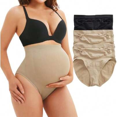 Calzones de Embarazo de Soporte Abdominal sin Costuras para Mujeres con Vientre en Crecimiento - Paquete de 3 Calzones Modeladores de Cintura Alta,38264955
