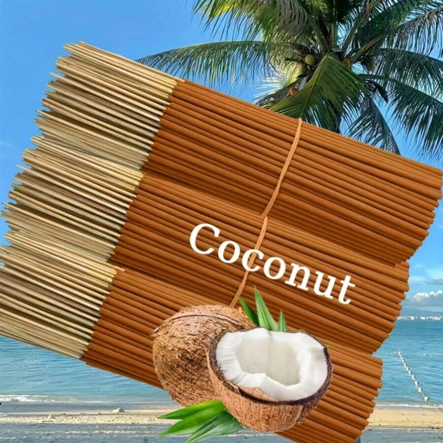15/75/105/165pcs Bamboo Summer Cooling Series Coconut Scented Incense Sticks, Long-Lasting Natural Coconut & Vanilla Fragrance, Burn Time 30-40 Minutes, Air Purifying, Suitable For Bedroom Use - 22cm Coconut Essential Oil Infused Fragrance - View 1