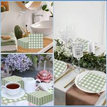 20张/40张/60张/套 柔软方形绿色格子餐巾，双层，展开尺寸23厘米*24厘米，适用于：婚礼、下午茶、生日派对装饰、派对装饰、派对用品、节日装饰、节日用品 - 彩色 - 查看 5