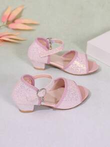 1 Pair Summer New Girls Sequin Princess Soft Sole Low Heel Dress Sandals, Pink - Pink - View 4