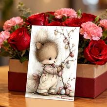 20张动物森林海报卡片套装，水彩蛋、兔子、鹿、狐狸图案插画卡片，适用于复活节、情人节、母亲节等节日，也可用于贺卡、节日装饰、剪贴簿、纸艺、春季明信片等，尺寸为6*4英寸。