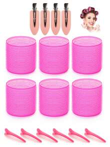 Rizadores de cabello jumbo, juego de 16 piezas con rodillos de 2.56 pulgadas y 10 clips, rodillos de calidad de salón para peinados DIY sin calor