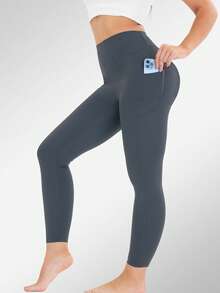 High Waisted Side Pocket Sports Pants For Women, Yoga Leggings, Seamless Fitness Yoga Pants For Spring And Summer Collection - 灰色 - 查看 8