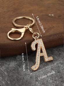 1件男女通用优雅镀金镶钻英文字母钥匙扣吊坠 - 金色 - 查看 3