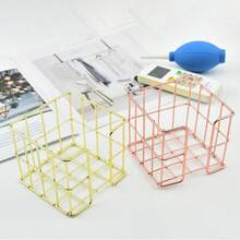 1pc Modern Memo Clip, Memo Box, Metal Wire Desktop Self-Adhesive Notepad Holder, Rose Gold Memo Holder, Hollow Iron Art Storage Basket, Makeup Organizer Basket, Office Organizer Basket, Cute Memo Cube Stand, Dispenser, Office Desk Organizer, Mesh Memo Holder, Pen, Desktop Self-Adhesive Notepad, Home Office, School Desk Container - Multicolor - View 4