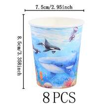 蓝鲸生日快乐一次性餐具套装，7/9英寸派对餐盘，一次性纸盘和纸杯，适用于节日、婚礼、订婚、生日、派对、庆祝活动 - 彩色 - 查看 7