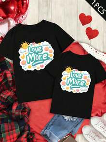 T-shirt Partner "Love More" con stampa grafica, morbido cotone, vestibilità rilassata, taglio comodo, stile street hip-hop, design grafico - DonnaNero-1PC - Visualizzare 2