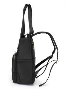 Mochila de gran capacidad de unicolor y multifunción para mujer, mochila minimalista casual para estudiantes, bolso de hombro de estilo universitario simple, adecuada para la escuela, la universidad, la escuela secundaria, los desplazamientos, la oficina y otras ocasiones - Negro - Ver 9