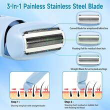 Electric Shaver For Women Pubic Hair - Electric Razors Hair Removal Rechargeable For Womens Legs Arms Bikini Private Area Underarm Waterproof Wet/ Close Shaving - Smooth Lady Body Hair Shaver Trimmer Portable For Travel Home Use - 淺藍色 - 查看 4