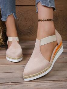 2026 New Platform Wedge Espadrille Sandals, Waterproof Thick Bottom Woven Straw Rope Sole Closed Toe Canvas High Heel Ladies Sandals - Beige - View 4