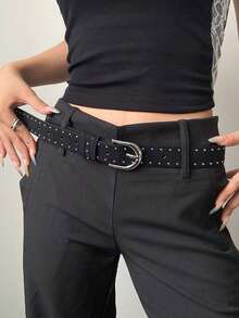 1pc Vintage Solid Color Velvet Leather Rivet Belt, Punk Style Suitable For Jeans, Minimalist Design Women's Belt For Daily Wear