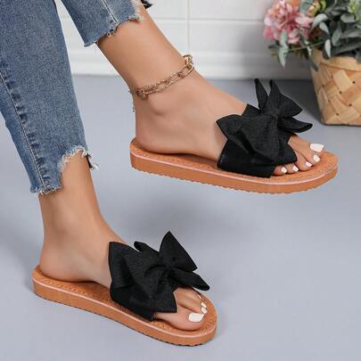 Women's Comfortable Embellished Flat Sandals, Floral Butterfly Decor, Lightweight, Suitable For All Seasons, Solid Color, Fabric Upper And EVA Sole, Suitable For Beach And Casual Wear, All Season Sandals | Decorative Sandals | EVA Sole Sandals, Lace-Up Sandals