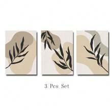 3件套波西米亚风米色墙饰，中世纪现代艺术版画，极简植物墙面装饰，现代墙面装饰，适用于客厅和无框家居，无框 - 彩色 - 查看 14