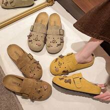 2025 Nuevas Zapatillas  de Suela Gruesa para Mujeres, Primavera Verano, Zapatillas de Punta Cerrada, Zapatillas de Exterior, Zapatillas de Frijol Perezoso - Caqui - Ver 4