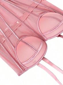 Women's Solid Color Corset-Style Brown Backless Mesh Camisole With Bra, Autumn/Winter Lingerie Casual Black - 粉色 - 查看 6