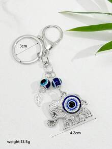 2-Sided Turkish Evil Eye Keychain - Butterfly / Elephant / Heart Pendant, Blue Beaded, Fashion Keyring Gift - Multicolor - View 7