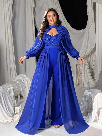 Elegante mono de gasa con cuello alto, adecuado para galas formales, bodas, bailes, eventos de alfombra roja y banquetes de alta gama