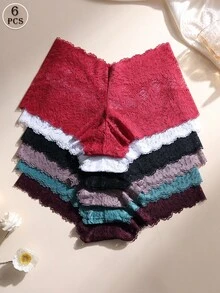 6 PCS Women's Sexy Seamless Panties Tummy Control &Butt Lifter Stretch Briefs Lace Boxer Shorts Underwear - Multicolor - View 1