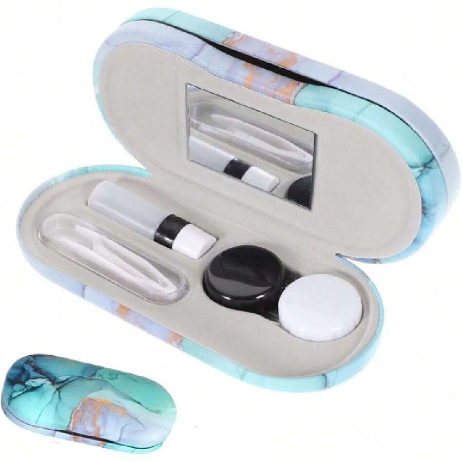 Estuche para Gafas de Doble Capa 2 en 1, Portátil para Lentes de Contacto y Gafas, Caja de Almacenamiento para el Cuidado de Lentes (Verde),38257199 - Azul Cadete - Ver 1