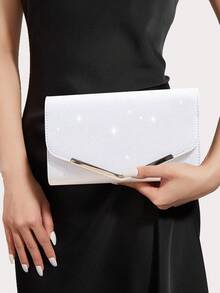 REMANLAND Embrague con forma de V brillante y de moda, bolso de hombro exquisito y único, bolso de sobre elegante y minimalista, adecuado para que las mujeres asistan a fiestas, bodas, galas y otras ocasiones, regalo perfecto para la mujer - Blanco - Ver 3