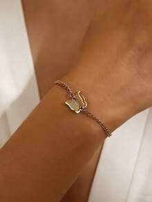 MONALLY Dainty Charm 18K Gold Plated Stainless Steel Butterfly Bracelet For Women Waterproof Hypoallergenic Charm Jewelry Fashion Accessory For Daily & Party Wear - Butterfly - View 2