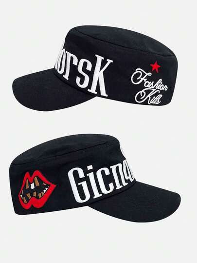 1顶男士字母和嘴唇刺绣嘻哈帽，街头休闲帽