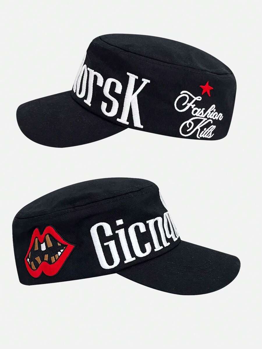 1pc Men's Letter & Lip Embroidery Hip Hop Hat, Streetwear Casual Cap - A - View 1
