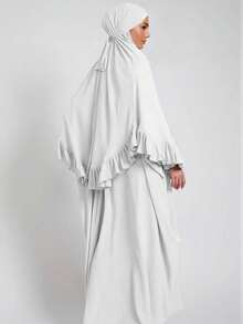 2 piezas Hiyab musulmán + Abaya con dobladillo plisado, diseño clásico y versátil para uso diario, oración, todas las estaciones - Multicolor - Ver 20