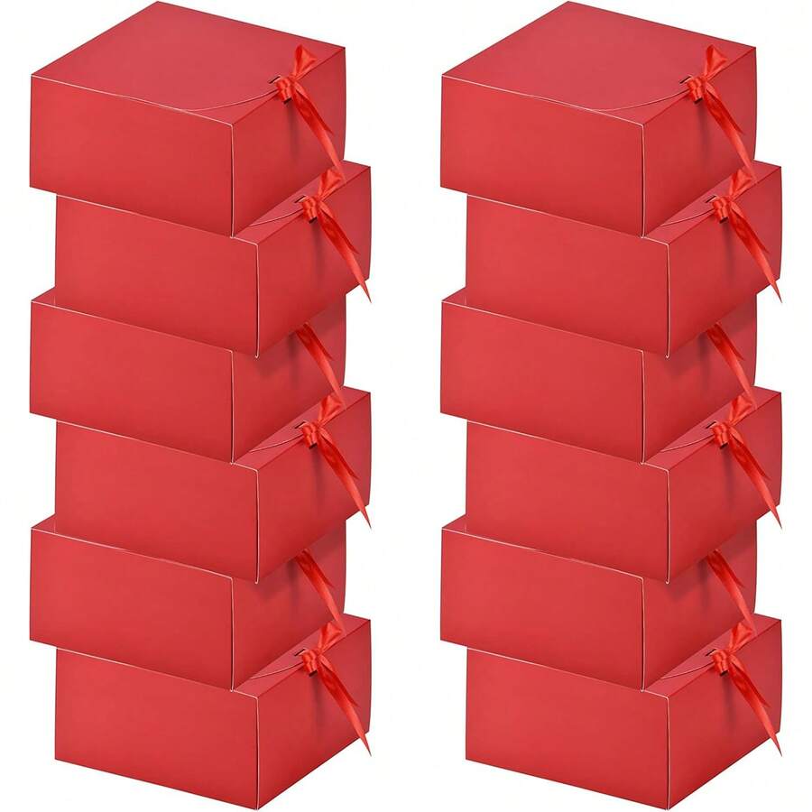 10pcs - Red Gift Box With Lid And Ribbon, Suitable For Bridesmaid Invitation Box, Wedding Gift Box, Birthday Gift Box, Baby Shower Box, Valentine's Day Gift, Etc.